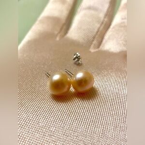 💥 Elegant Pink Pearl  925 Silver Stud Earrings 💥